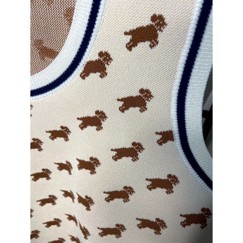 Tory Burch Jacquard Sweater Vest Dog Intarsia size L large - Picture 5 of 7
